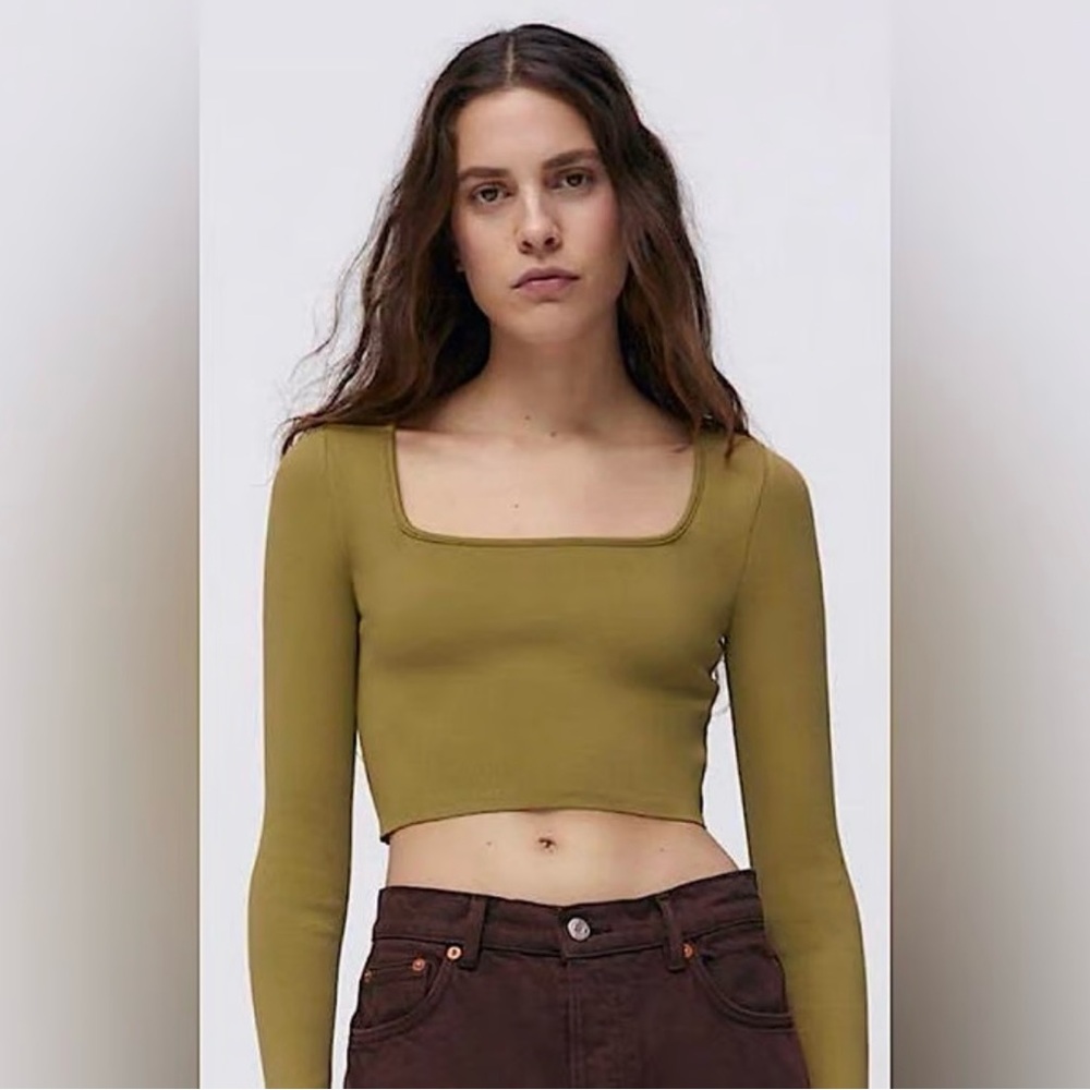 Zara Women's Brown Square Neck Crop Top